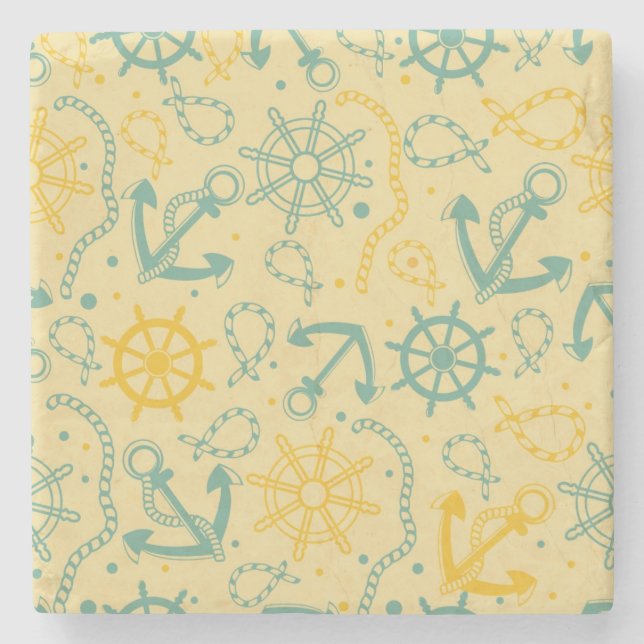 Retro background with anchor, ropes stone coaster (Front)