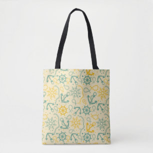 Retro background with anchor, ropes tote bag