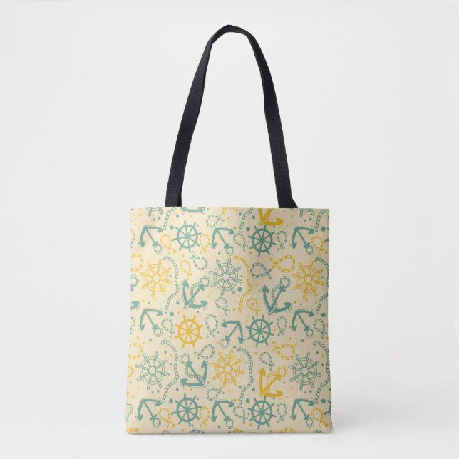 Retro background with anchor, ropes tote bag (Front)
