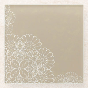 Retro background with lace ornament glass coaster