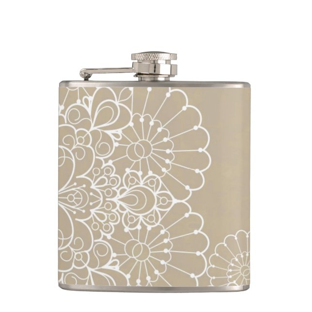 Retro background with lace ornament hip flask (Front)