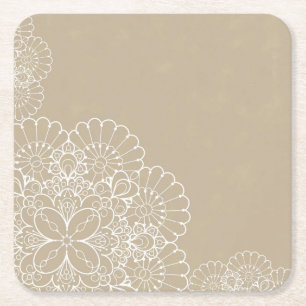 Retro background with lace ornament square paper coaster