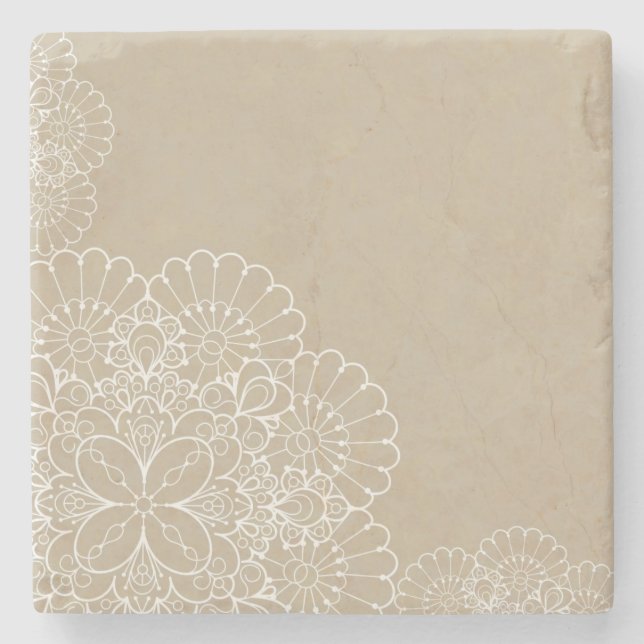 Retro background with lace ornament stone coaster (Front)