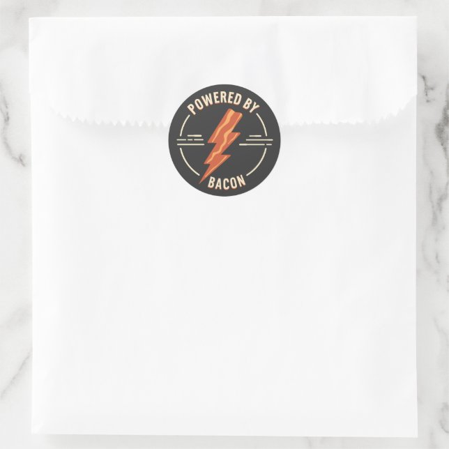 Retro Bacon Lover Funny Food Design with Lightning Classic Round Sticker (Bag)