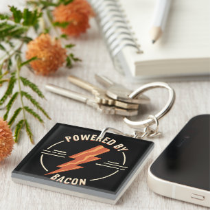 Retro Bacon Lover Funny Food Design with Lightning Key Ring