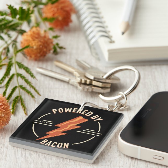 Retro Bacon Lover Funny Food Design with Lightning Key Ring (Front Right)