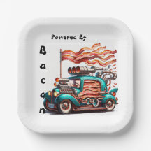 Retro Bacon-Powered Car Novelty Paper Plate 