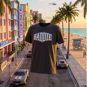 Retro BADDIE Athletic Curved Font Logo Design T-Shirt