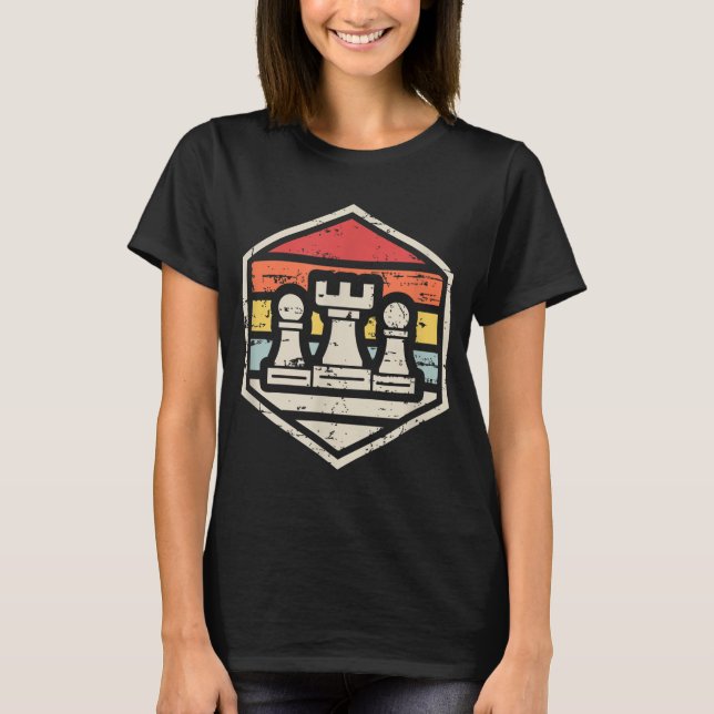Retro Badge Chess Rook 80s chess T-Shirt (Front)