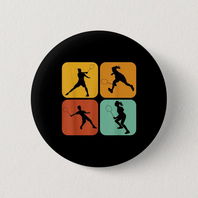 Retro Badminton I Racket I Shuttle I Badminton  6 Cm Round Badge (Front)