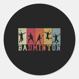 Retro Badminton Player Silhouettes - Badminton Classic Round Sticker