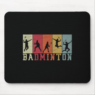 Retro Badminton Player Silhouettes - Badminton Mouse Pad