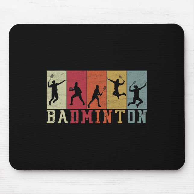 Retro Badminton Player Silhouettes - Badminton  Mouse Pad (Front)