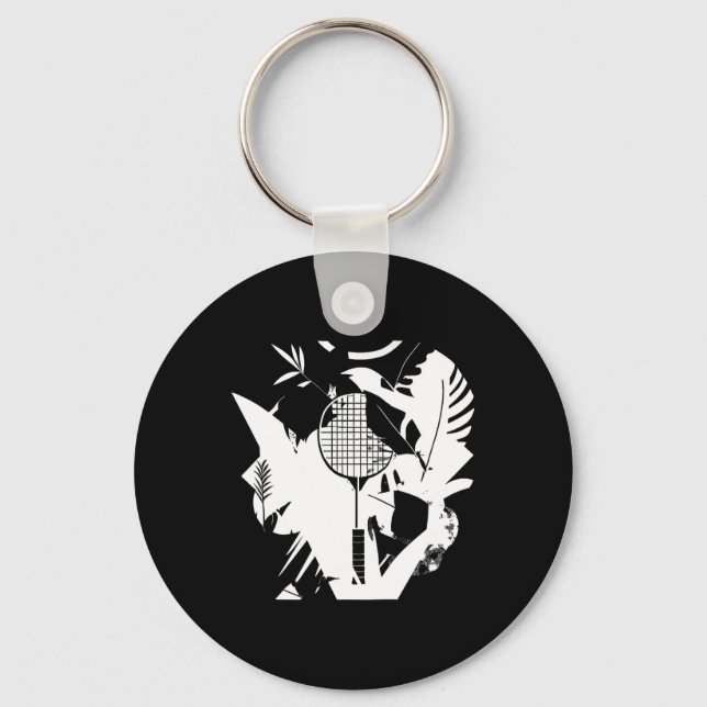 Retro Badminton Racket Shuttle Player  Key Ring (Front)
