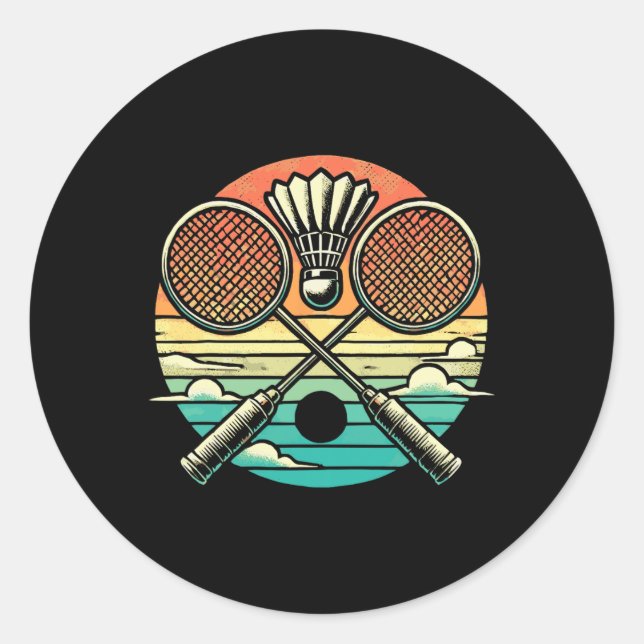 Retro Badminton Shuttle Racket  Classic Round Sticker (Front)