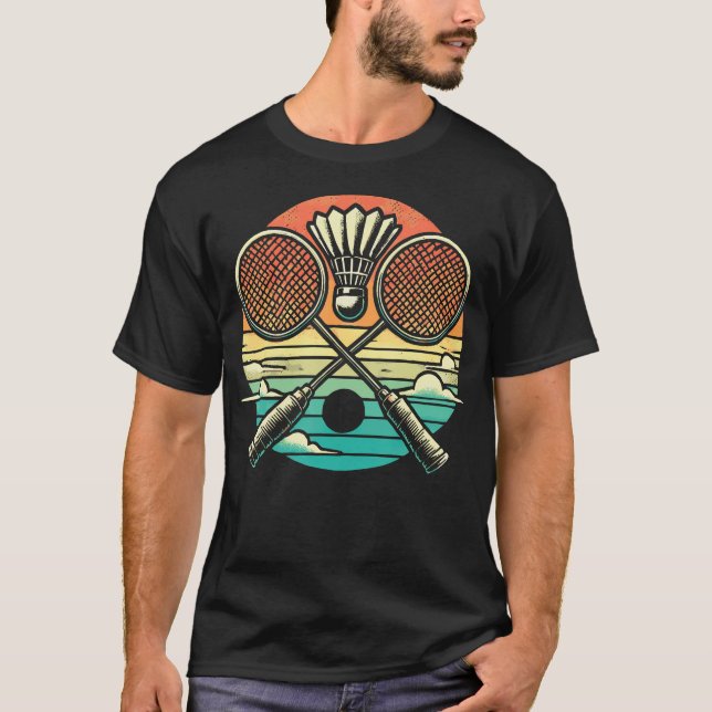 Retro Badminton Shuttlecock Racket T-Shirt (Front)