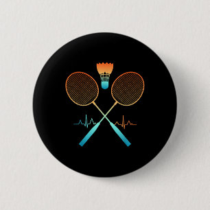 Retro Badminton With Shuttle Heartbeat Ecg 6 Cm Round Badge