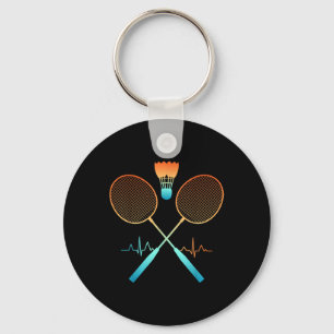 Retro Badminton With Shuttle Heartbeat Ecg Key Ring