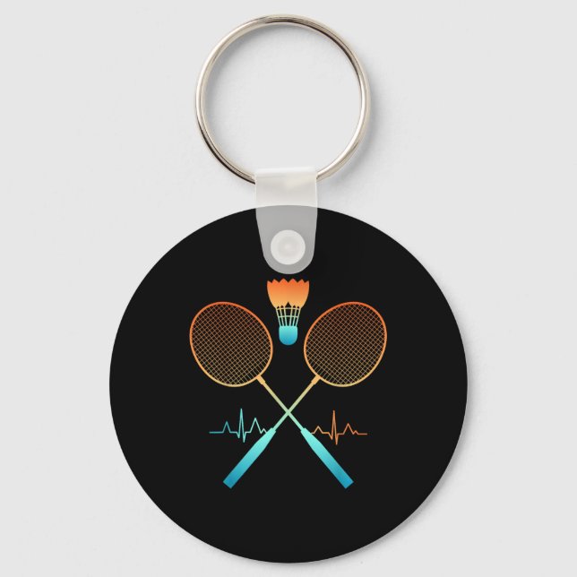 Retro Badminton With Shuttle Heartbeat Ecg  Key Ring (Front)