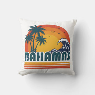 Retro Bahamas Beach Summer Sunset 70s Palm Tree Cushion