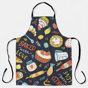 Retro bakery, dots, floral elements. apron