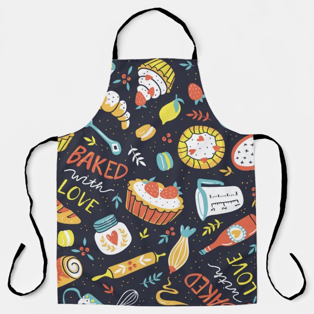 Retro bakery, dots, floral elements. apron (Front)