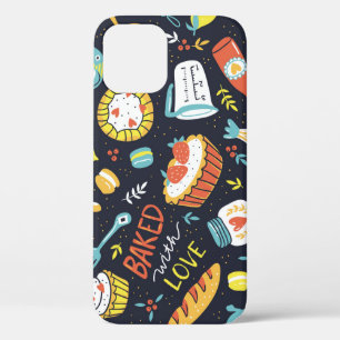 Retro bakery, dots, floral elements. iPhone 12 case