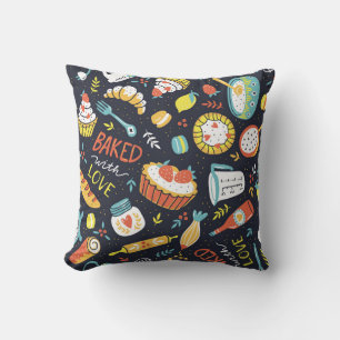 Retro bakery, dots, floral elements. cushion