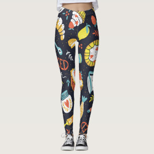 Retro bakery, dots, floral elements. leggings