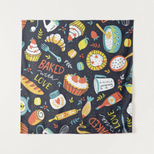 Retro bakery, dots, floral elements. tapestry