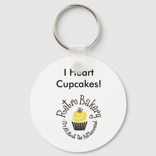 Retro Bakery I Heart Cupcakes Key Chain! Ring (Front)