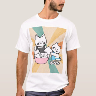 Retro Baking Cat Illustration T-Shirt