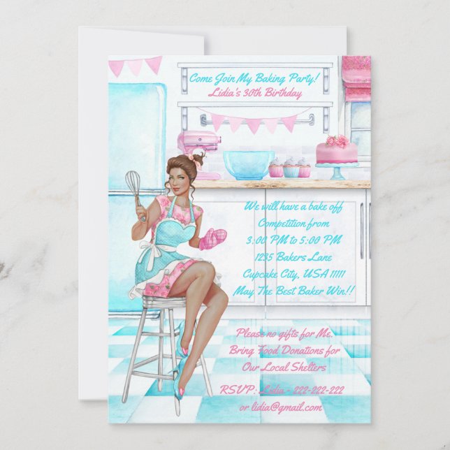 Retro Baking Cook Off Competition Birthday Party Invitation (Front)