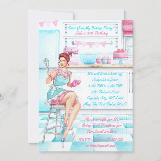 Retro Baking Cook Off Competition Birthday Party Invitation (Front)