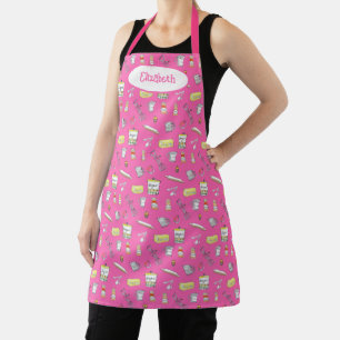 Retro Baking Hand-Drawn Doodle Art Cute Girly Pink Apron