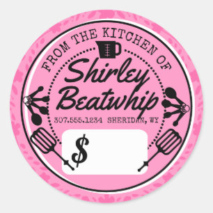 Retro baking utensils bakery personalised price classic round sticker