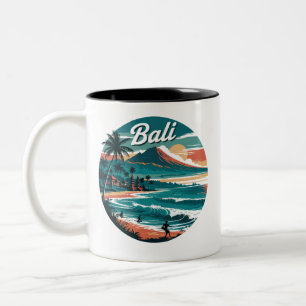 Retro Bali Travel – Sunset Beach & Ocean Two-Tone Coffee Mug