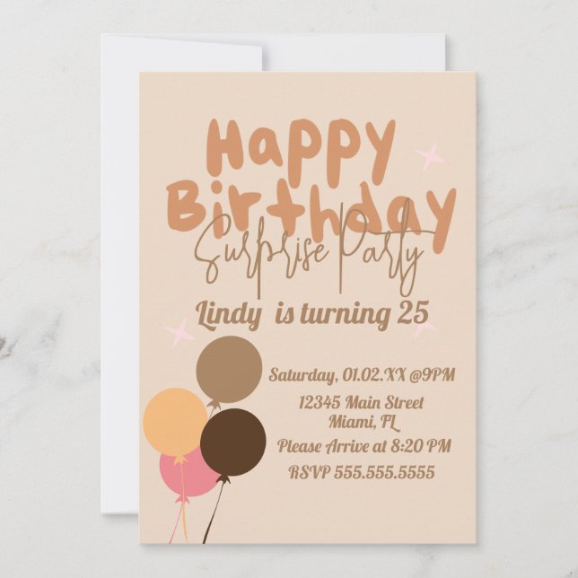Retro Balloons Happy Birthday Surprise Party Invitation (Front)