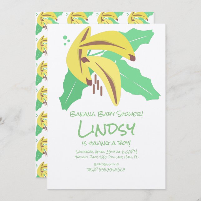 Retro Banana Purple Baby Shower Kraft Invitation (Front/Back)