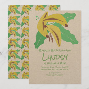 Retro Banana Purple Baby Shower Kraft Invitation