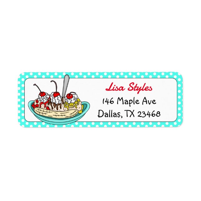Retro Banana Split Ice Cream Sundae   Return Address Label (Front)