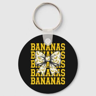 Retro Bananas Last Name Coquette Bow Women Girls Key Ring