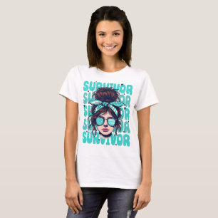 Retro Bandanna Girl Ovarian Cancer Survivor T-Shirt