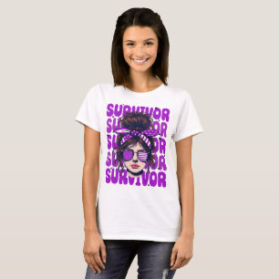 Retro Bandanna Girl Pancreatic Cancer Survivor T-Shirt