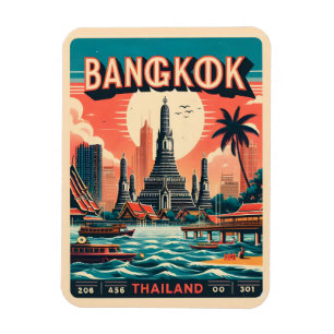 Retro Bangkok city skyline - Thailand travel gifts Magnet