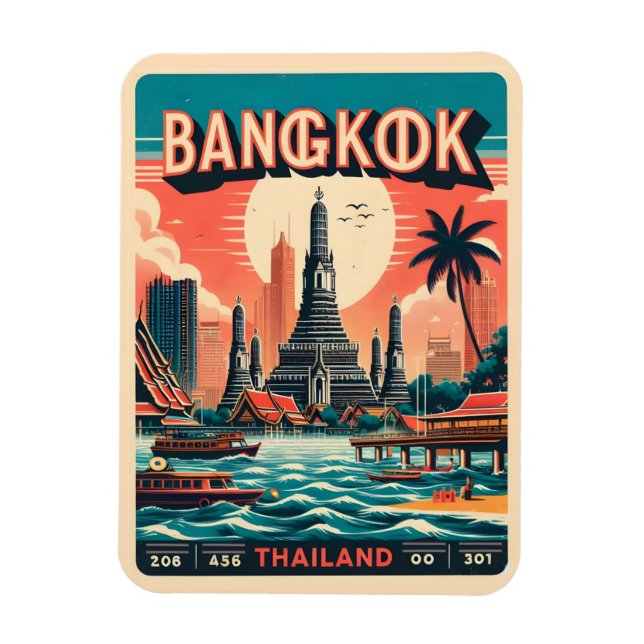 Retro Bangkok city skyline - Thailand travel gifts Magnet (Vertical)