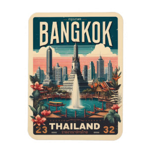 Retro Bangkok city skyline - Thailand travel gifts Magnet