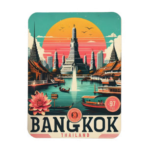 Retro Bangkok city skyline - Thailand travel gifts Magnet