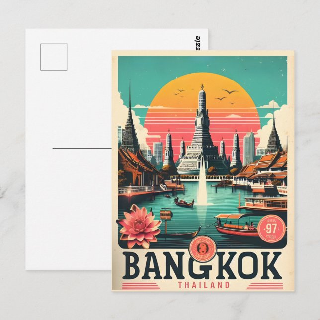 Retro Bangkok city skyline - Thailand travel gifts Postcard (Front/Back)