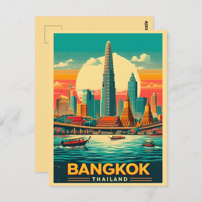 Retro Bangkok city skyline - Thailand travel gifts Postcard (Front/Back)